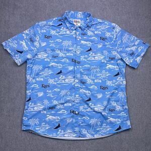 reyn spooner tampa bay rays hawaiian button-down shirt blue mlb mens 2xl